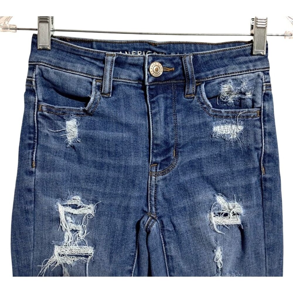 American Eagle High Rise Jegging Crop Ripped Distressed Jeans Size 00 Short - Picture 6 of 11